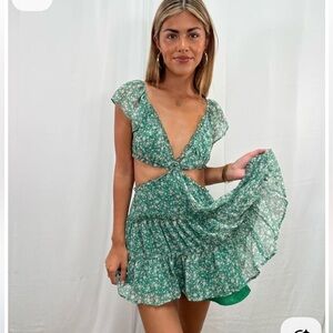Green Floral cut out  Midi Dress size small